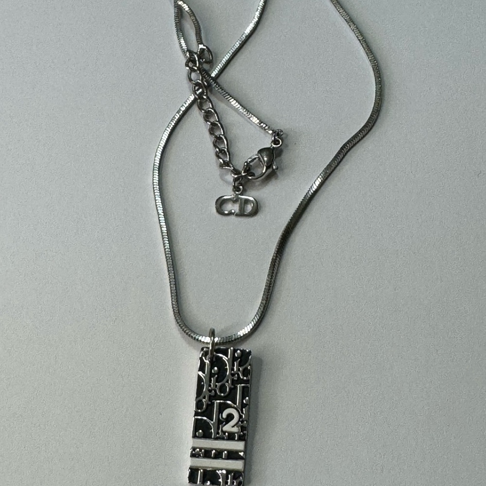 Dior Trotter 2 Silver & Graphite (Black) Logo Pendant Necklace - Picture 9 of 10